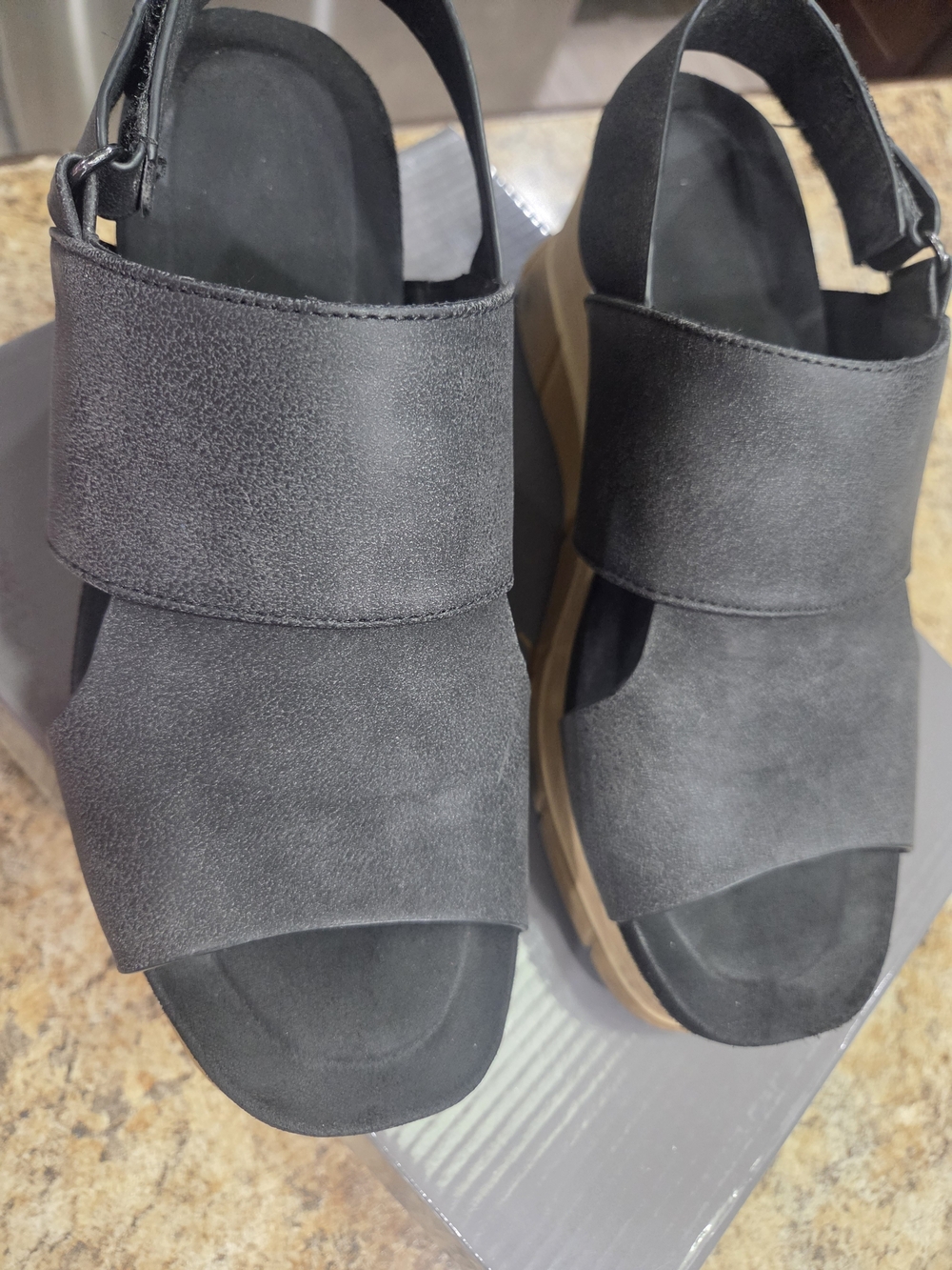 Pierre Dumas Black Platform Slingback Sandals with Tan Sole